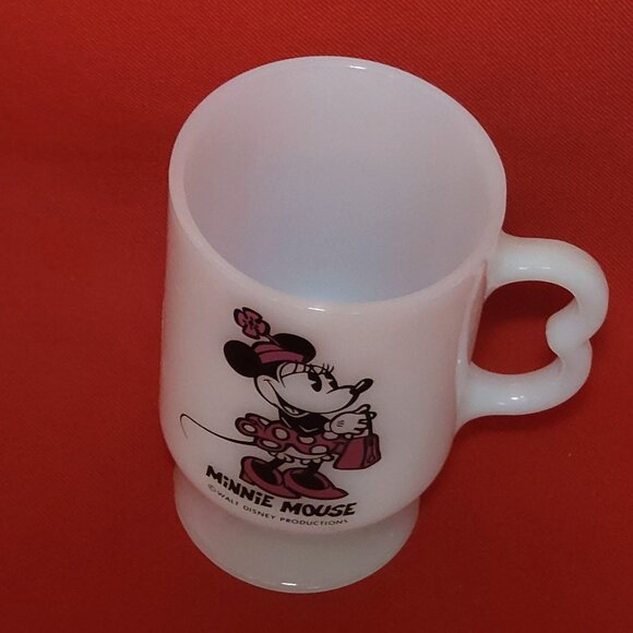 Walt Disney Productions White Milk Glass Cup Minnie Mouse Pedestal Footed Mug - Picture 3 of 11